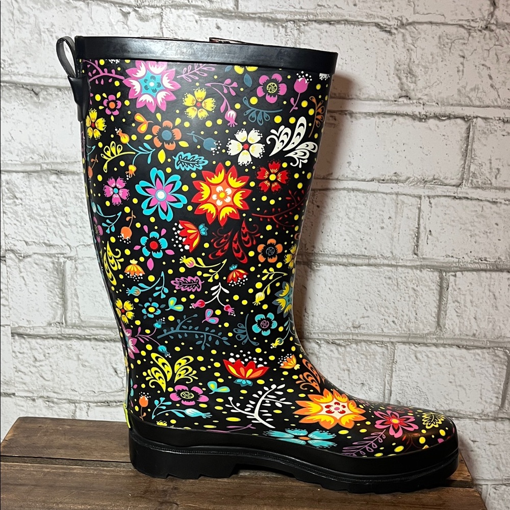 Western Chief Tall Black Floral Rain Boots - Picture 6 of 11